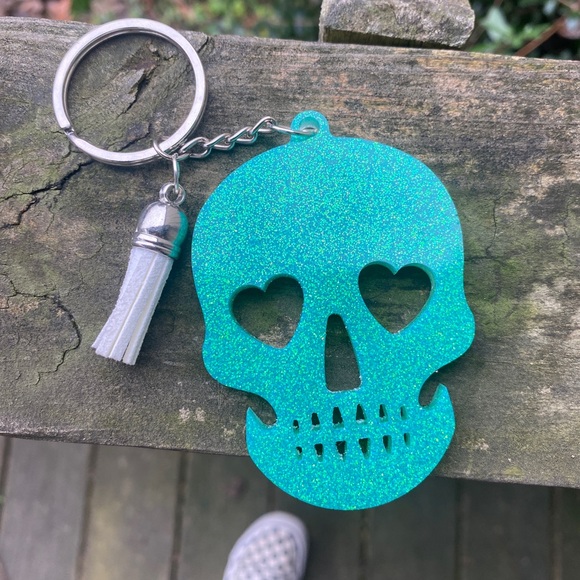 Accessories - RELISTED  Teal Skull Glitter Keychain